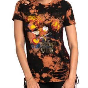 Affliction Midnight Love women's laser cut Tee in Tie-Dye SZ Large